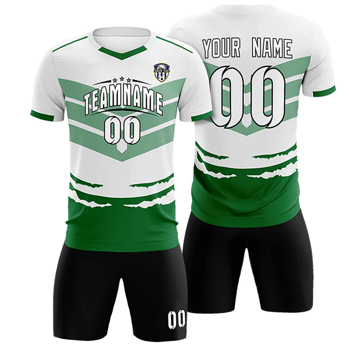 Custom White Kelly Green Men Uniform Soccer Sets Jersey