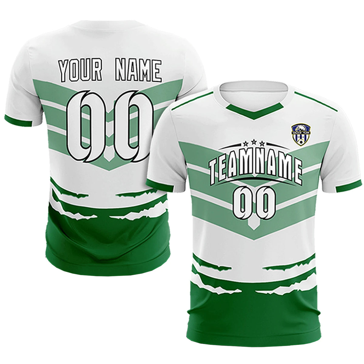 Custom White Kelly Green Men Uniform Soccer Sets Jersey