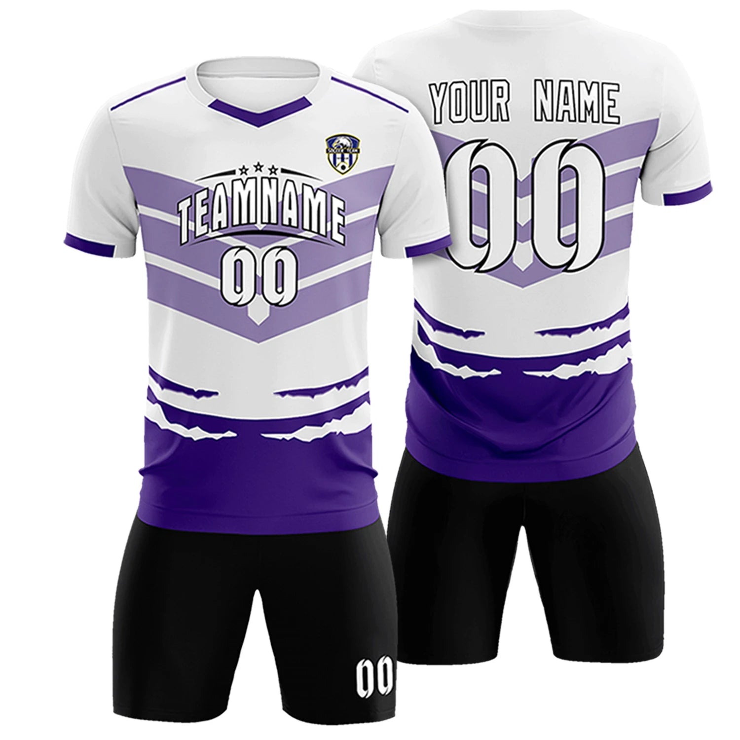 Custom White Purple Men Uniform Soccer Sets Jersey
