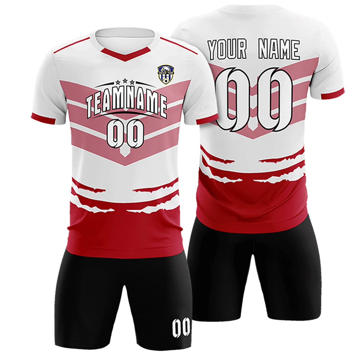 Custom White Red Men Uniform Soccer Sets Jersey