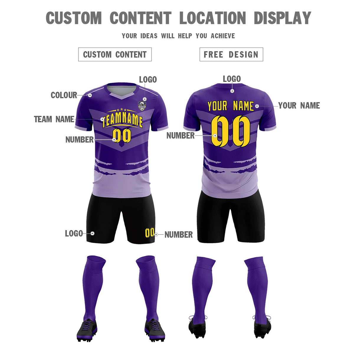 Custom Purple Light Purple Men Uniform Soccer Sets Jersey