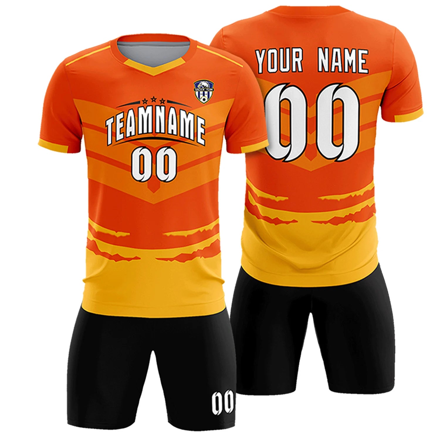 Custom Orange Yellow Men Uniform Soccer Sets Jersey