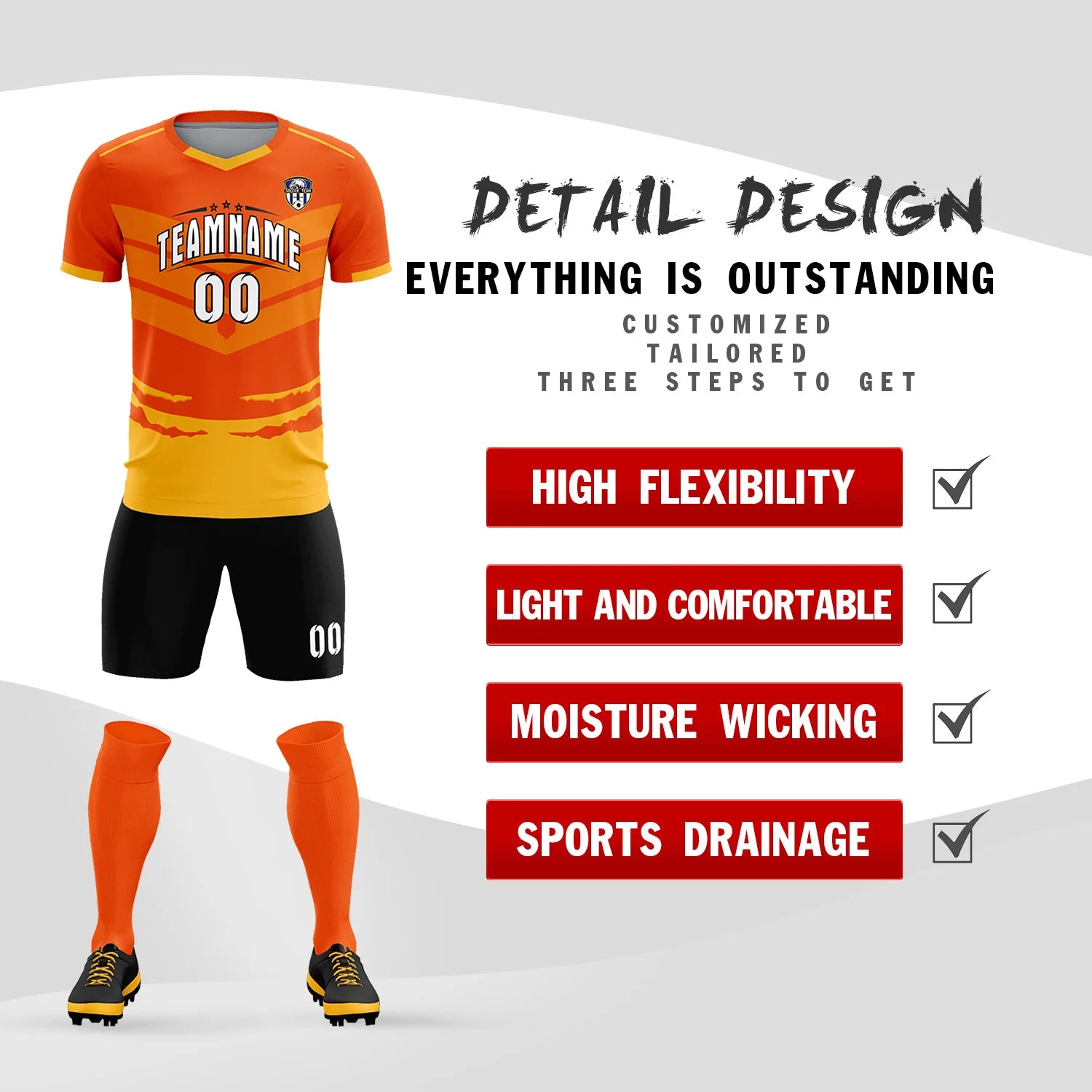 Custom Orange Yellow Men Uniform Soccer Sets Jersey