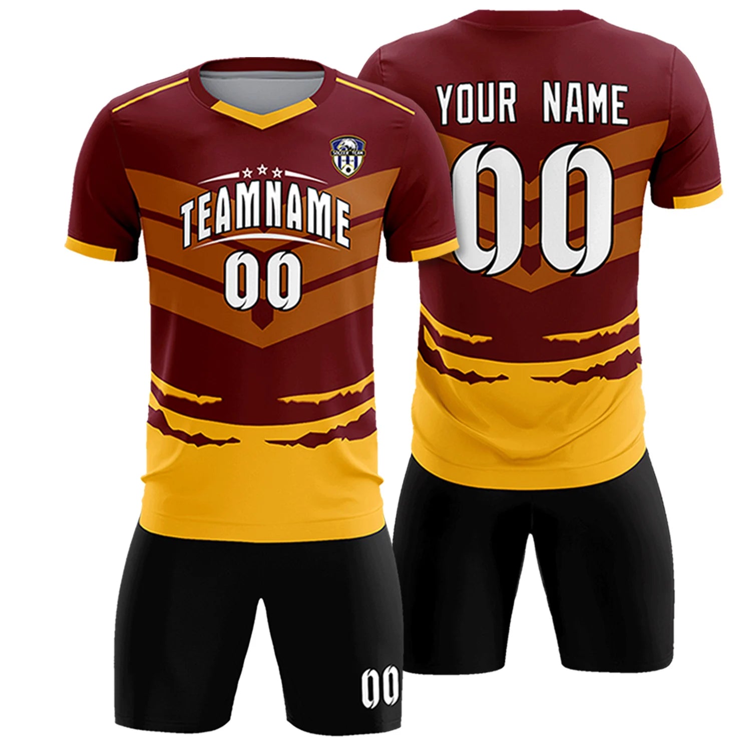 Custom Crimson Yellow Men Uniform Soccer Sets Jersey