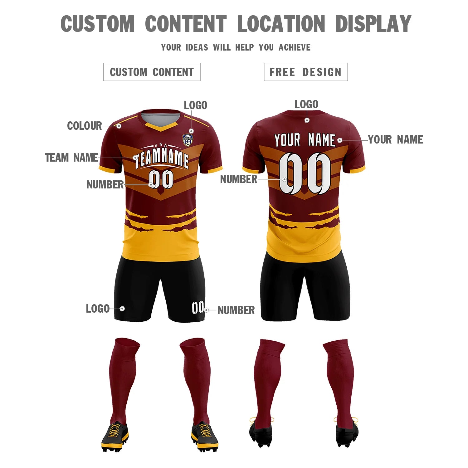 Custom Crimson Yellow Men Uniform Soccer Sets Jersey