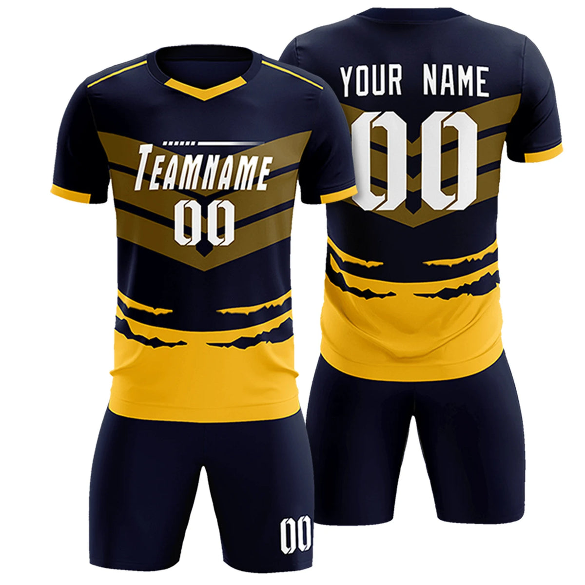 Custom Navy Yellow Men Uniform Soccer Sets Jersey