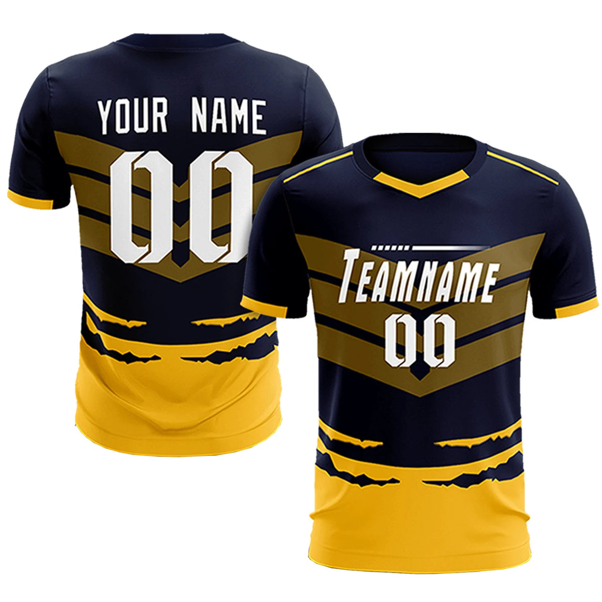 Custom Navy Yellow Men Uniform Soccer Sets Jersey