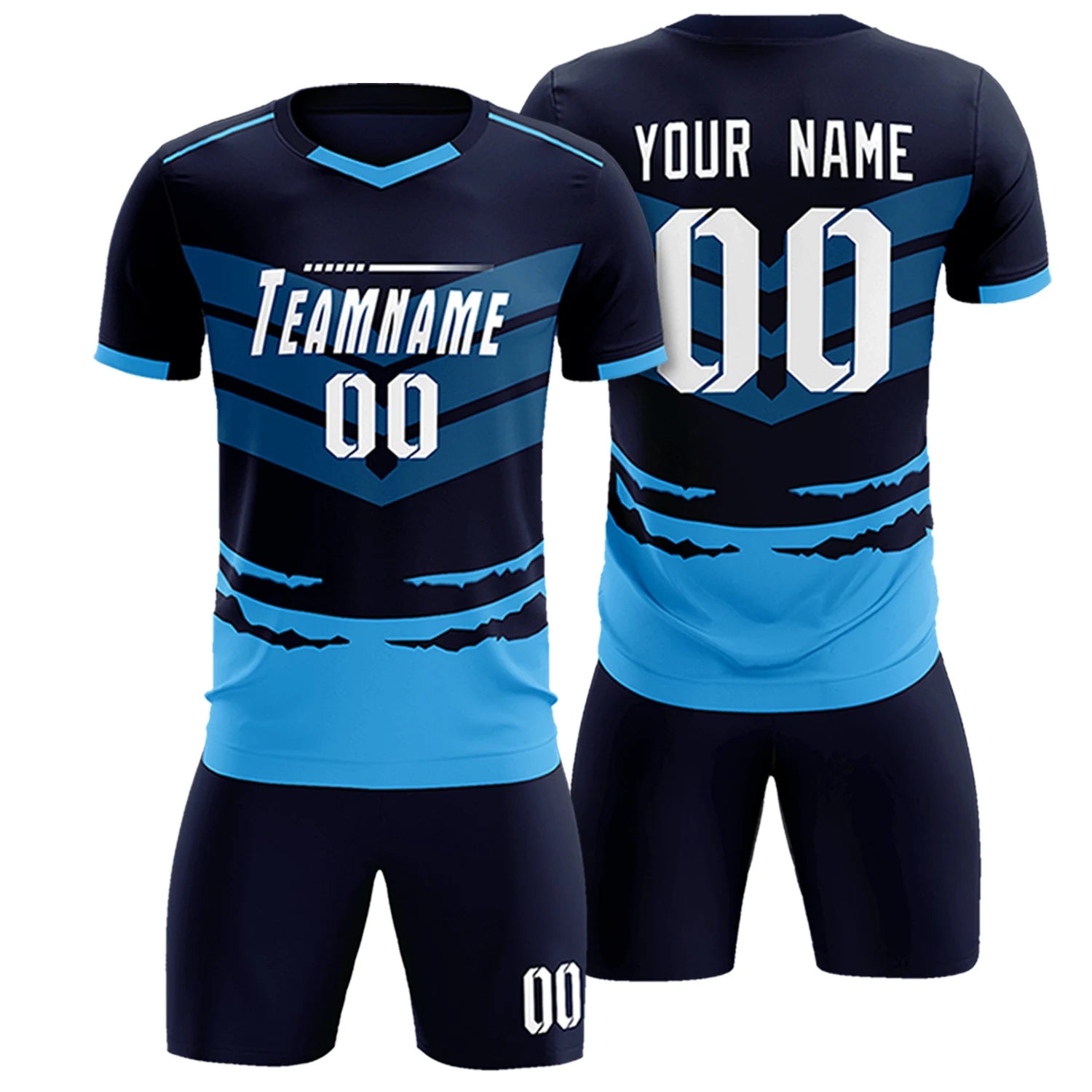 Custom Navy Powder Blue Men Uniform Soccer Sets Jersey