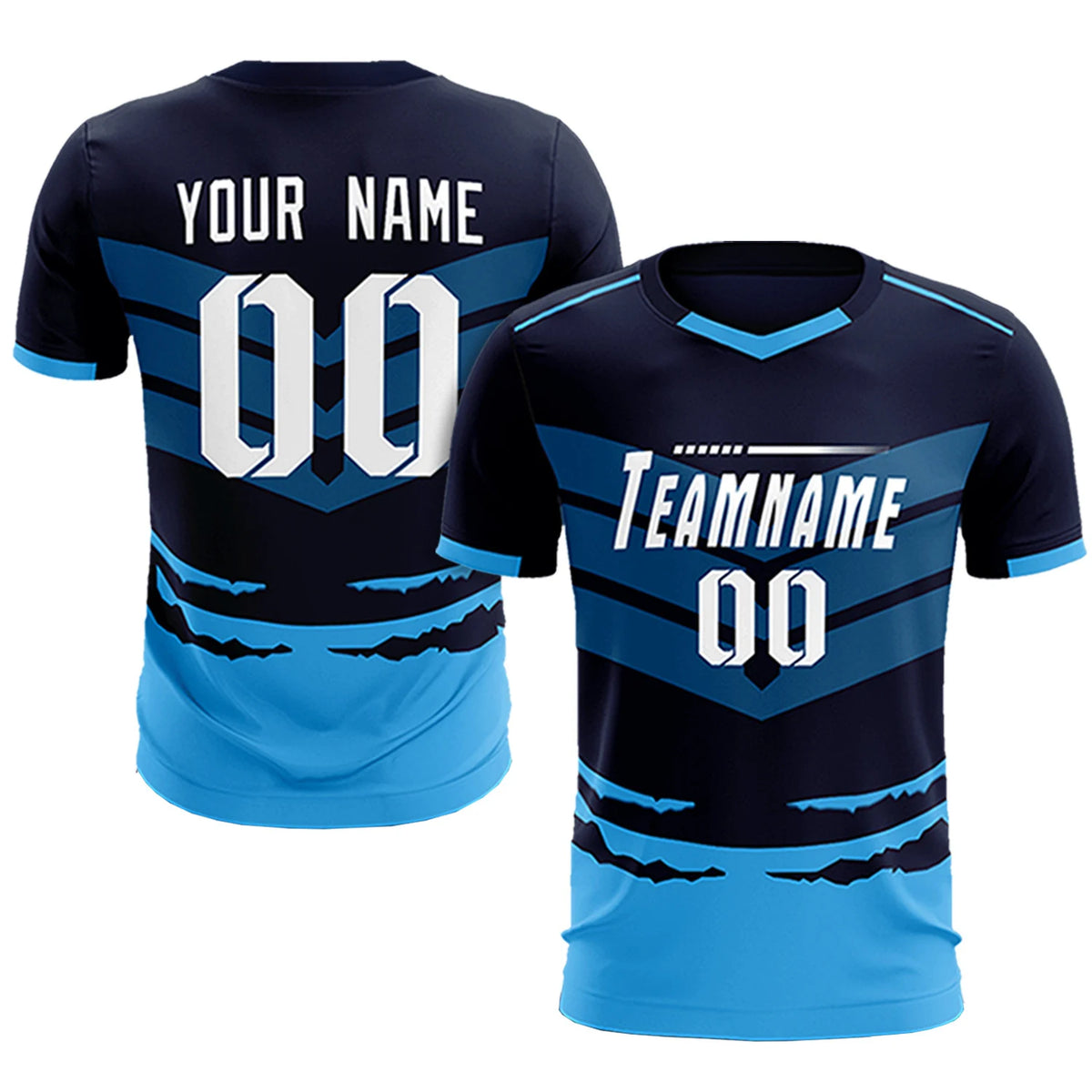 Custom Navy Powder Blue Men Uniform Soccer Sets Jersey