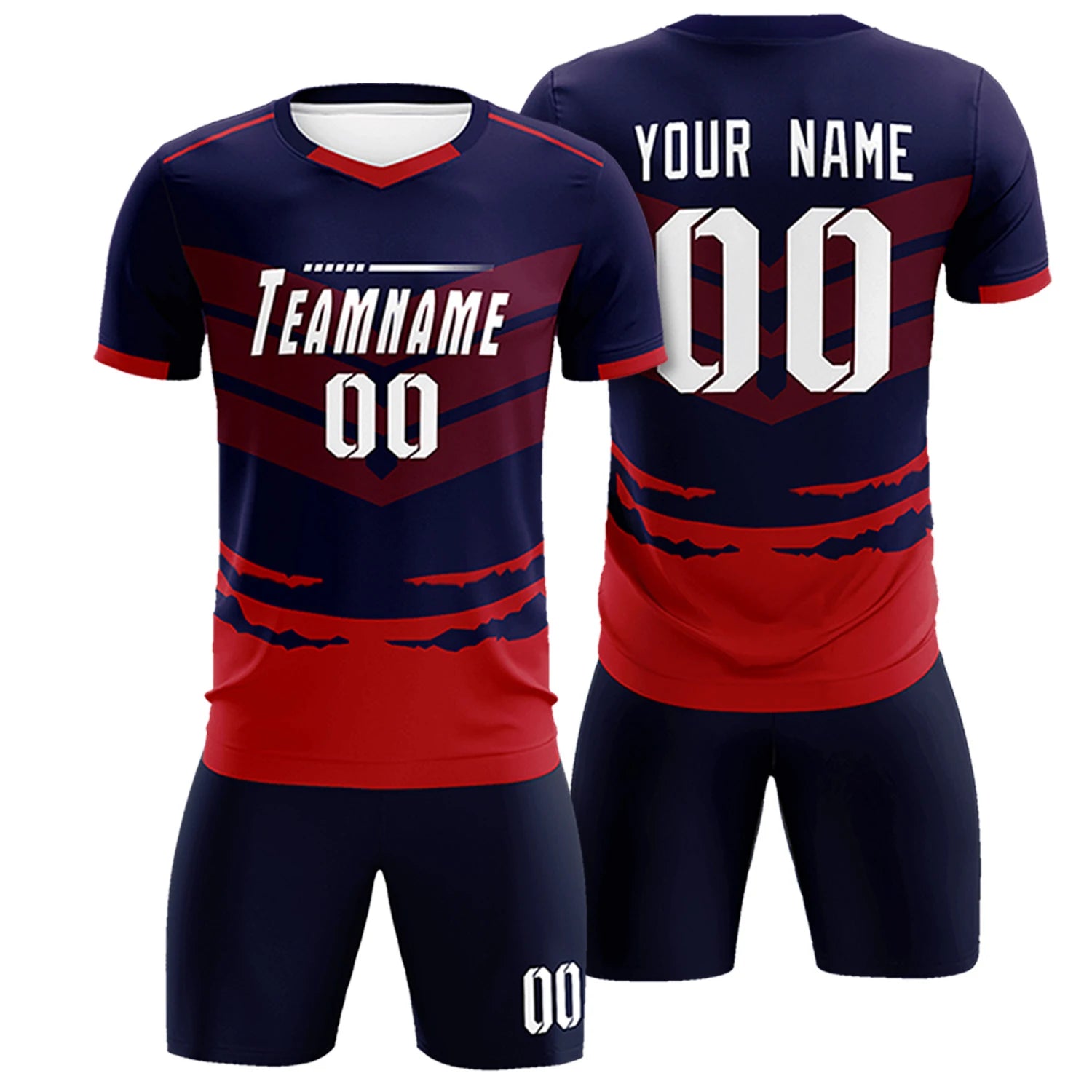 Custom Navy Red Men Uniform Soccer Sets Jersey