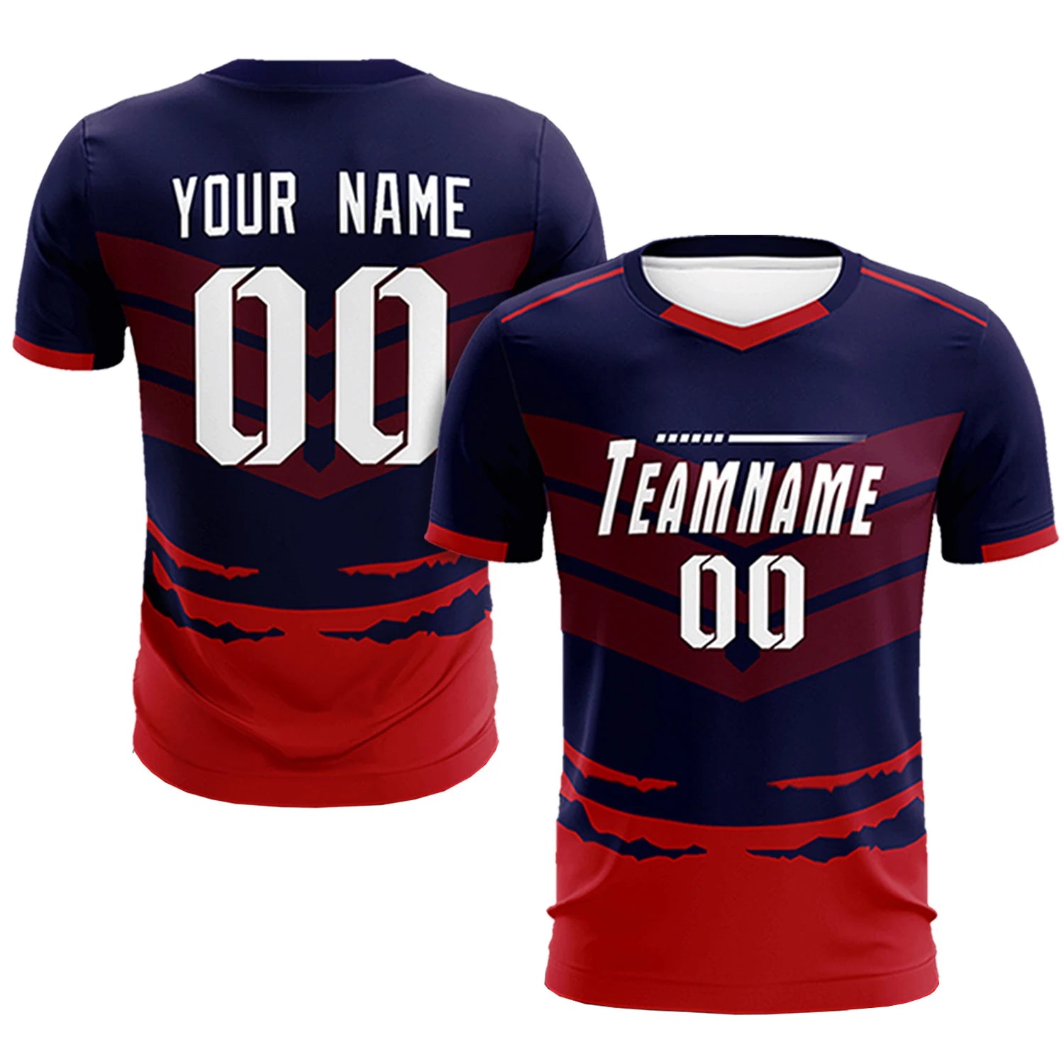Custom Navy Red Men Uniform Soccer Sets Jersey