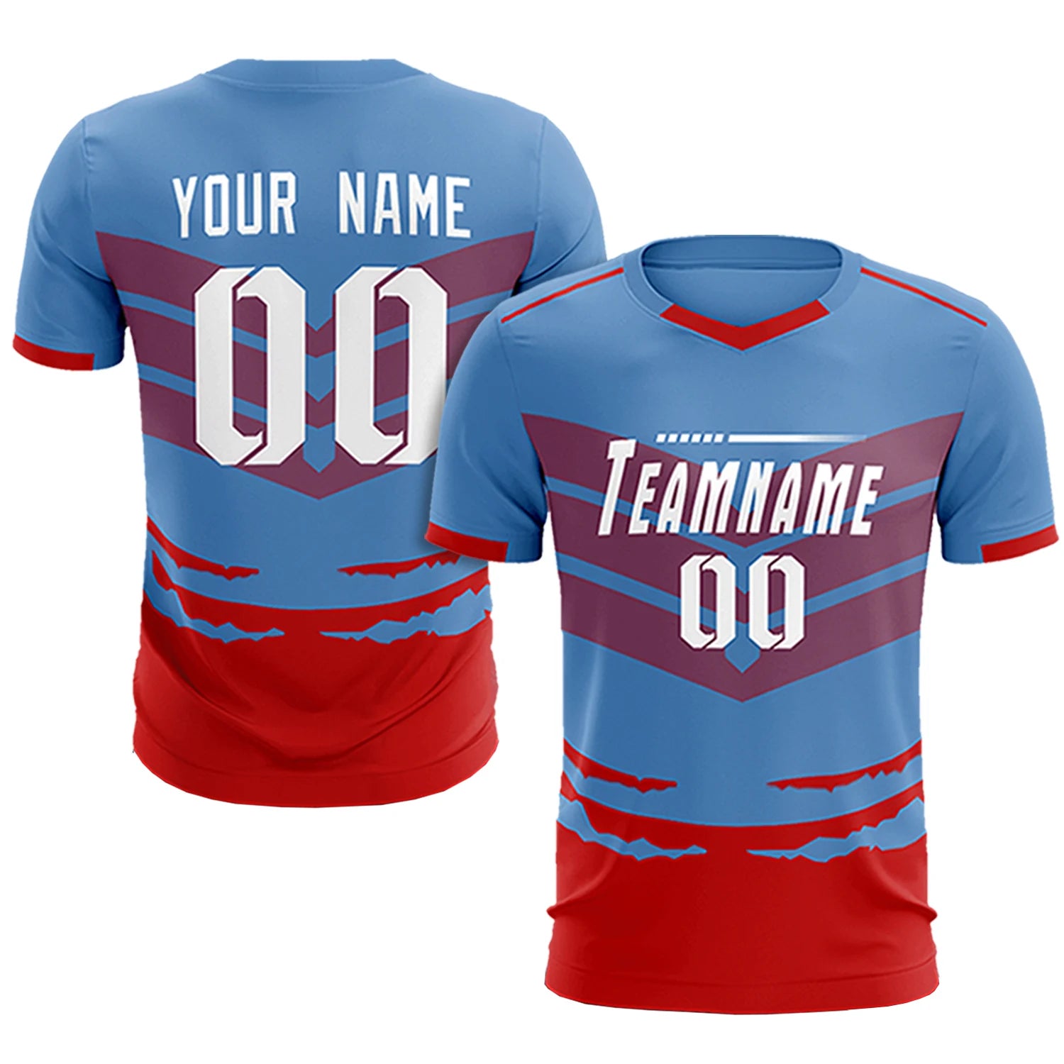 Custom Light Blue Red Men Uniform Soccer Sets Jersey