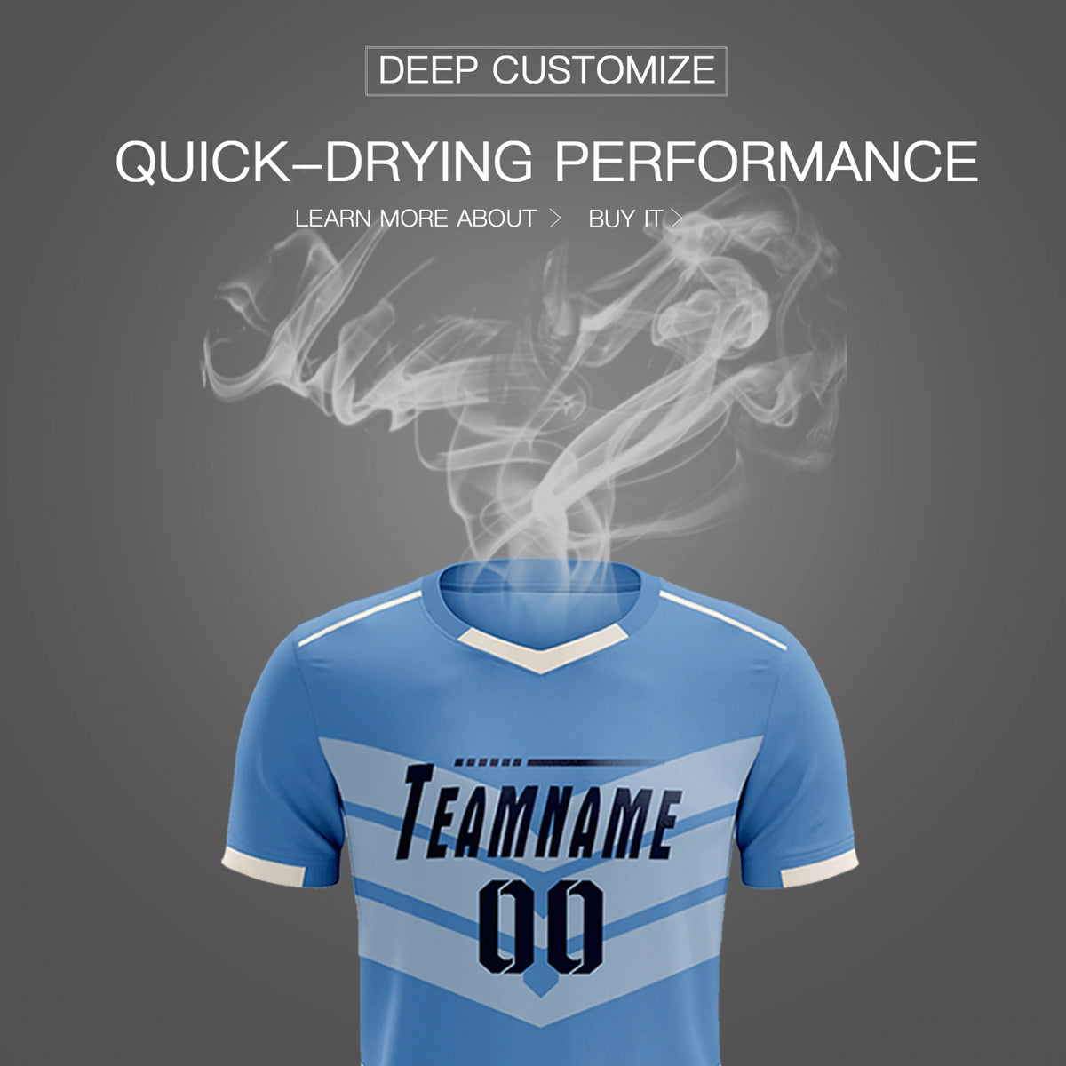 Custom Light Blue Cream Men Uniform Soccer Sets Jersey