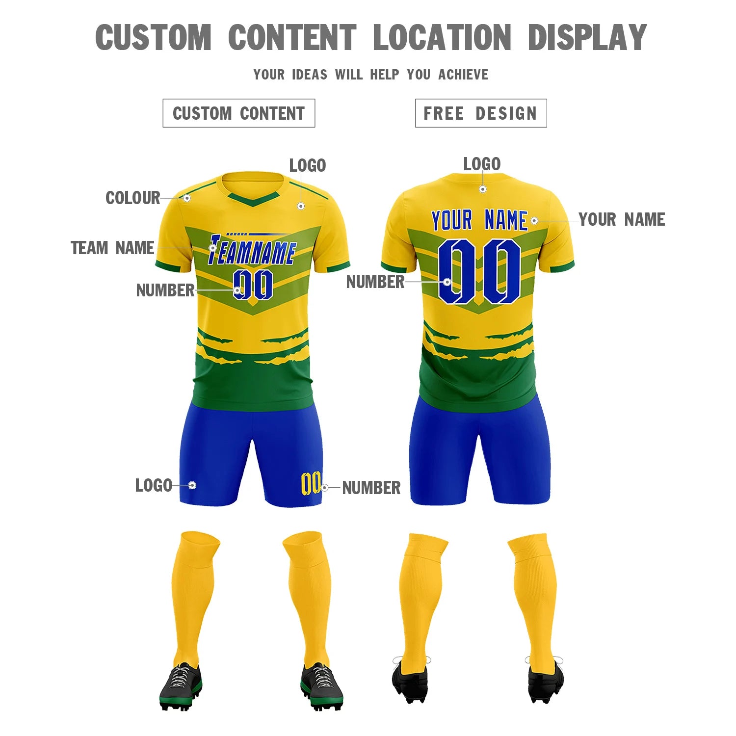 Custom Gold01 Kelly Green Men Uniform Soccer Sets Jersey