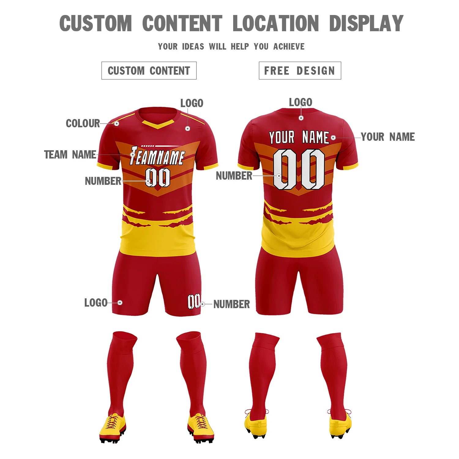 Custom Red Gold01 Men Uniform Soccer Sets Jersey