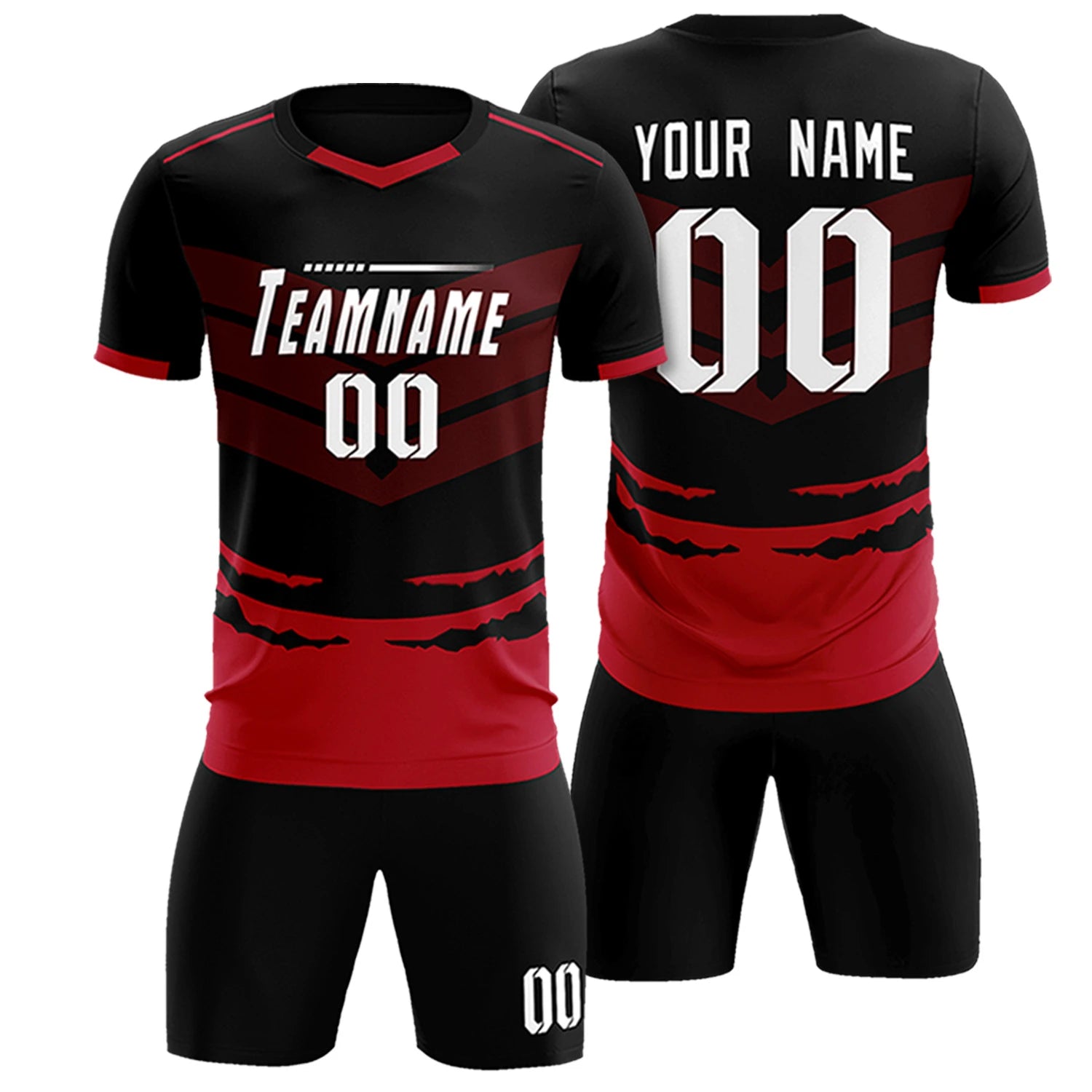 Custom Black Red Men Uniform Soccer Sets Jersey