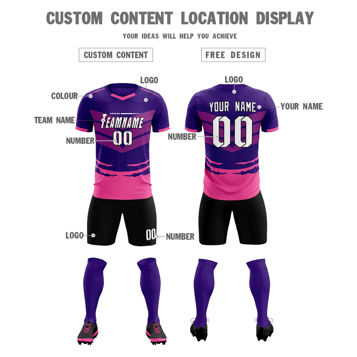 Custom Purple Pink Men Uniform Soccer Sets Jersey