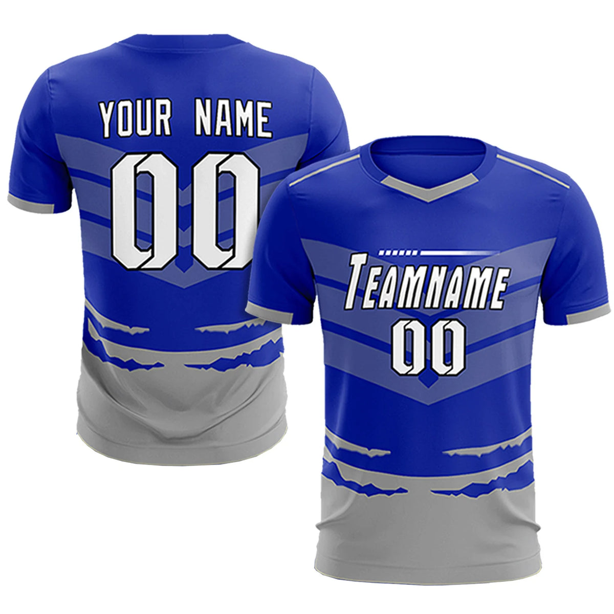 Custom Royal Blue Gray Men Uniform Soccer Sets Jersey