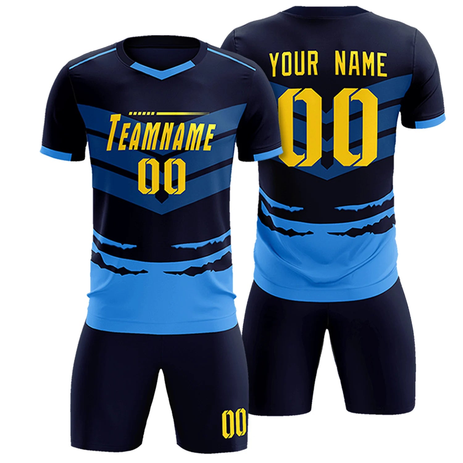 Custom Navy Powder Blue Men Uniform Soccer Sets Jersey