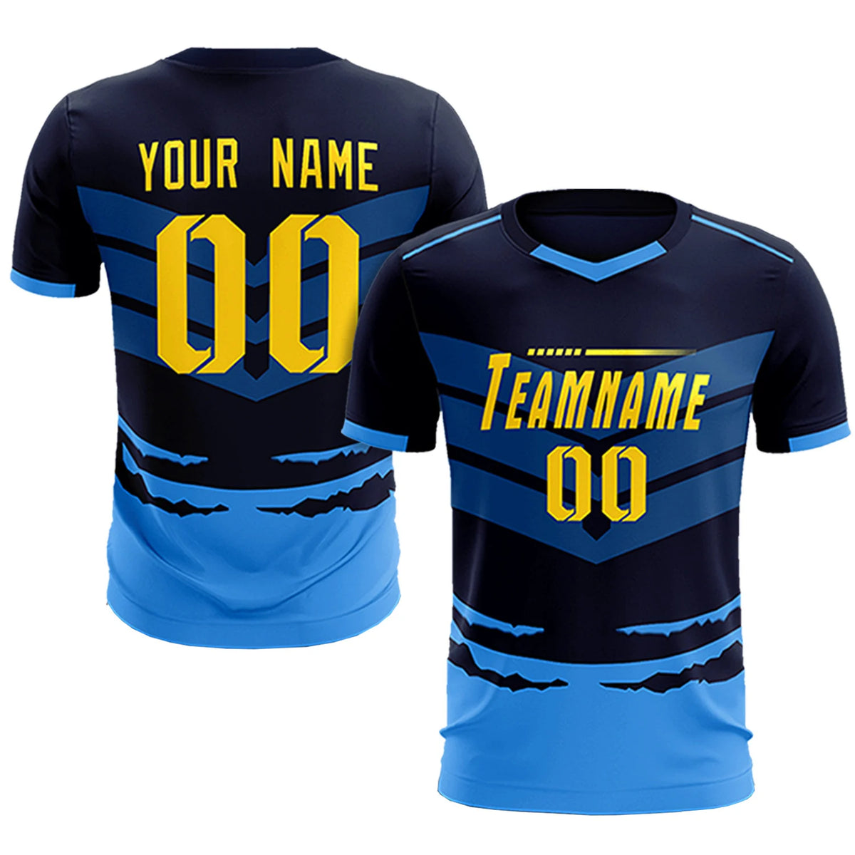 Custom Navy Powder Blue Men Uniform Soccer Sets Jersey