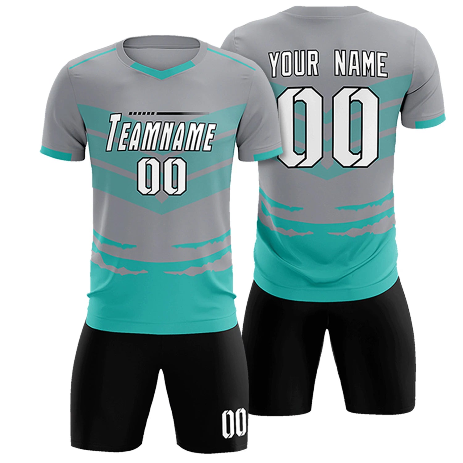 Custom Gray Bright Green Men Uniform Soccer Sets Jersey