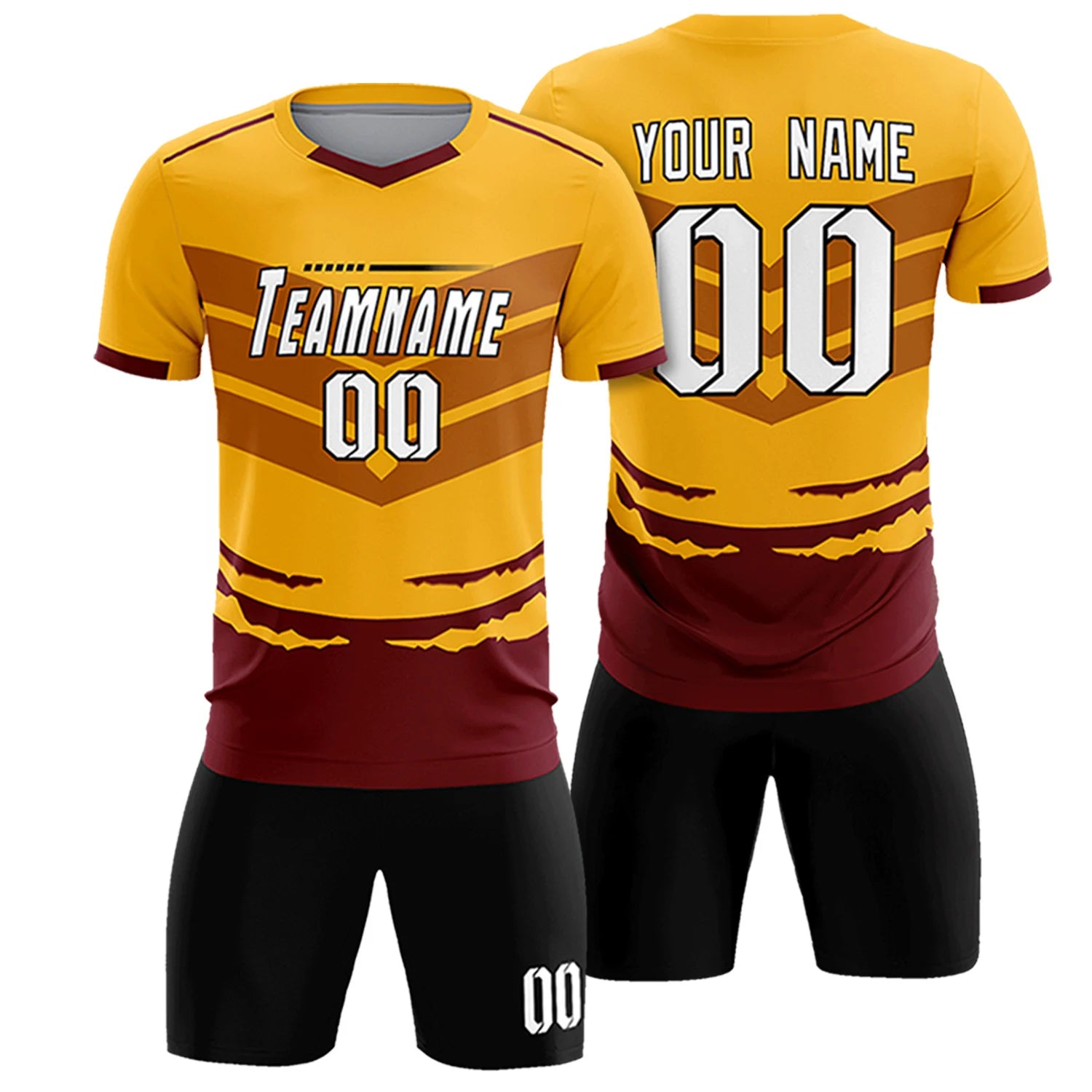 Custom Yellow Crimson Men Uniform Soccer Sets Jersey