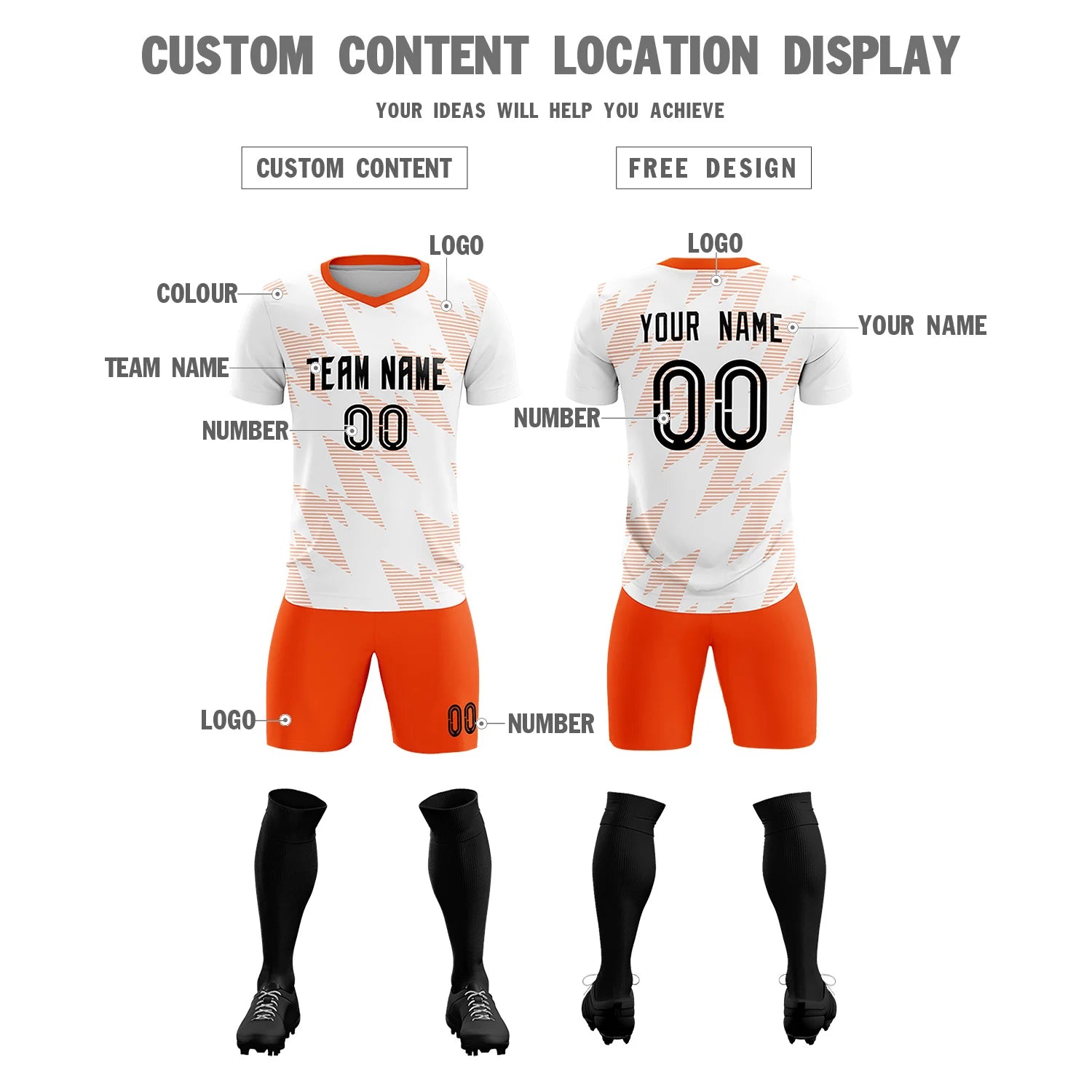 Custom White Orange Quick Dry Training Uniform Soccer Sets Jersey