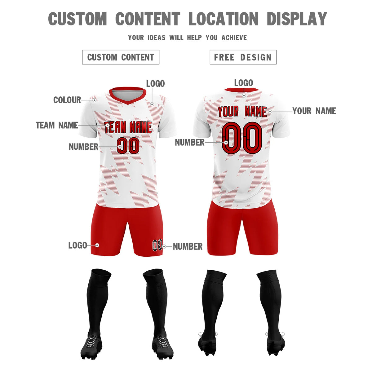 Custom White Red Quick Dry Training Uniform Soccer Sets Jersey
