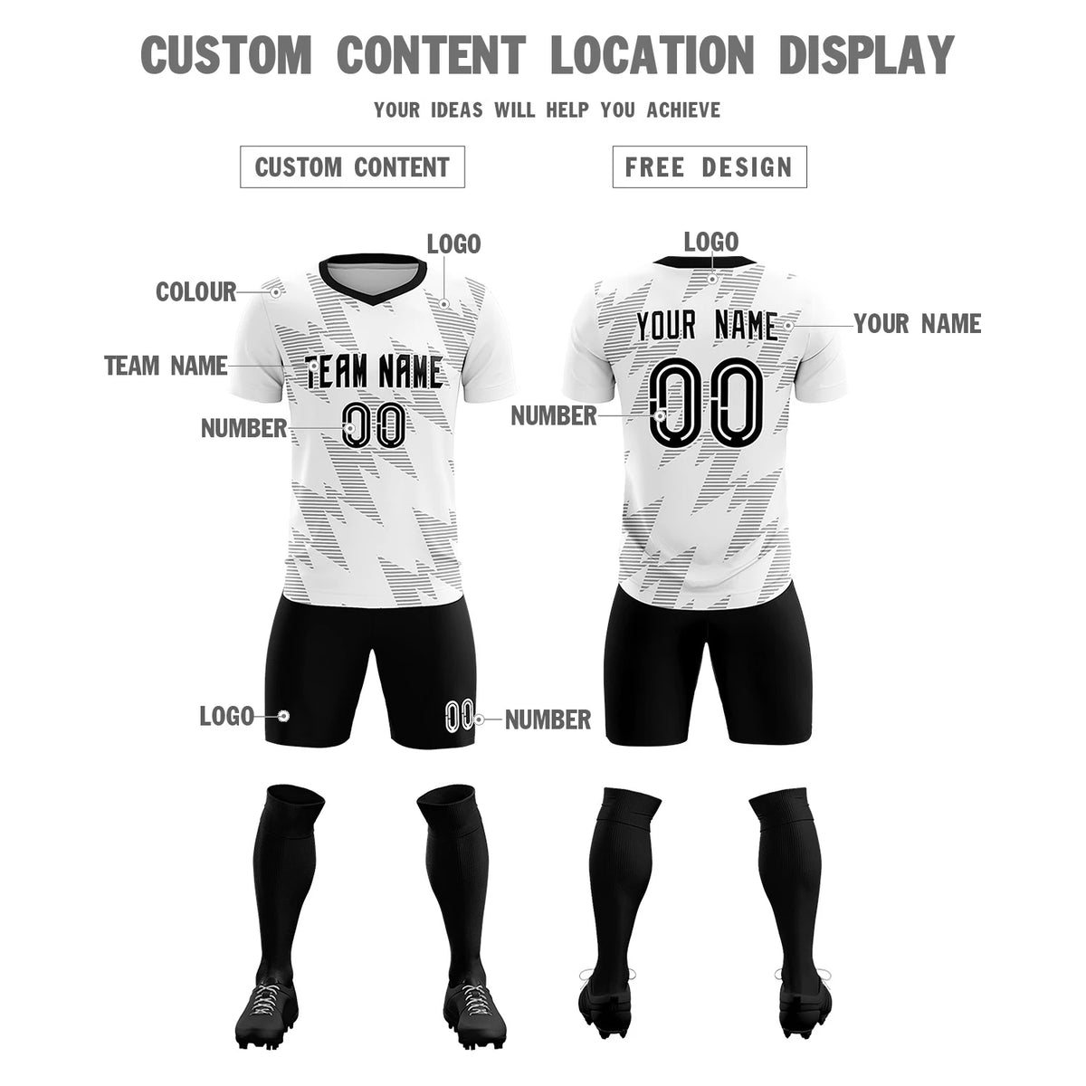 Custom White Gray Quick Dry Training Uniform Soccer Sets Jersey