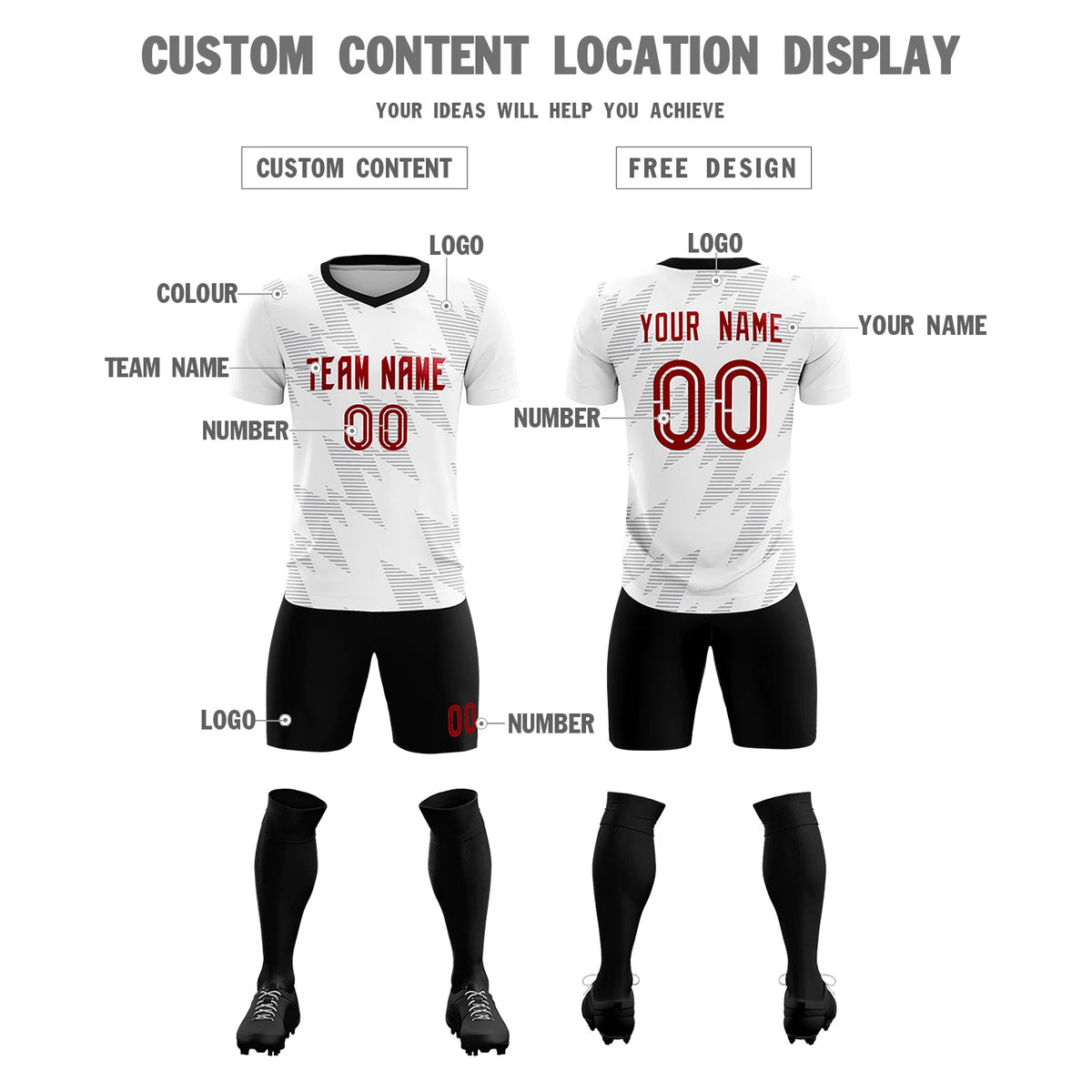 Custom White Gray Quick Dry Training Uniform Soccer Sets Jersey