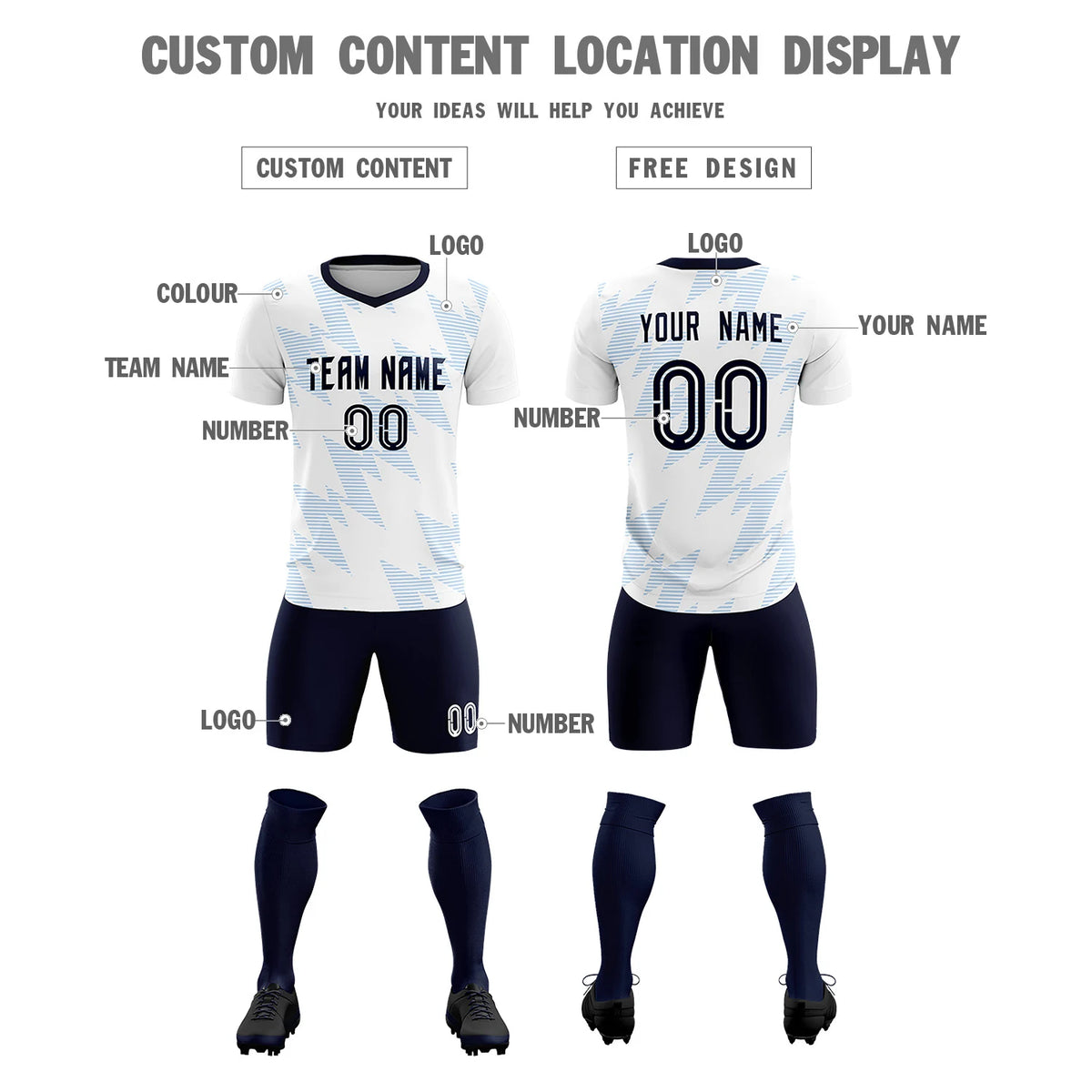 Custom White Light Blue Quick Dry Training Uniform Soccer Sets Jersey