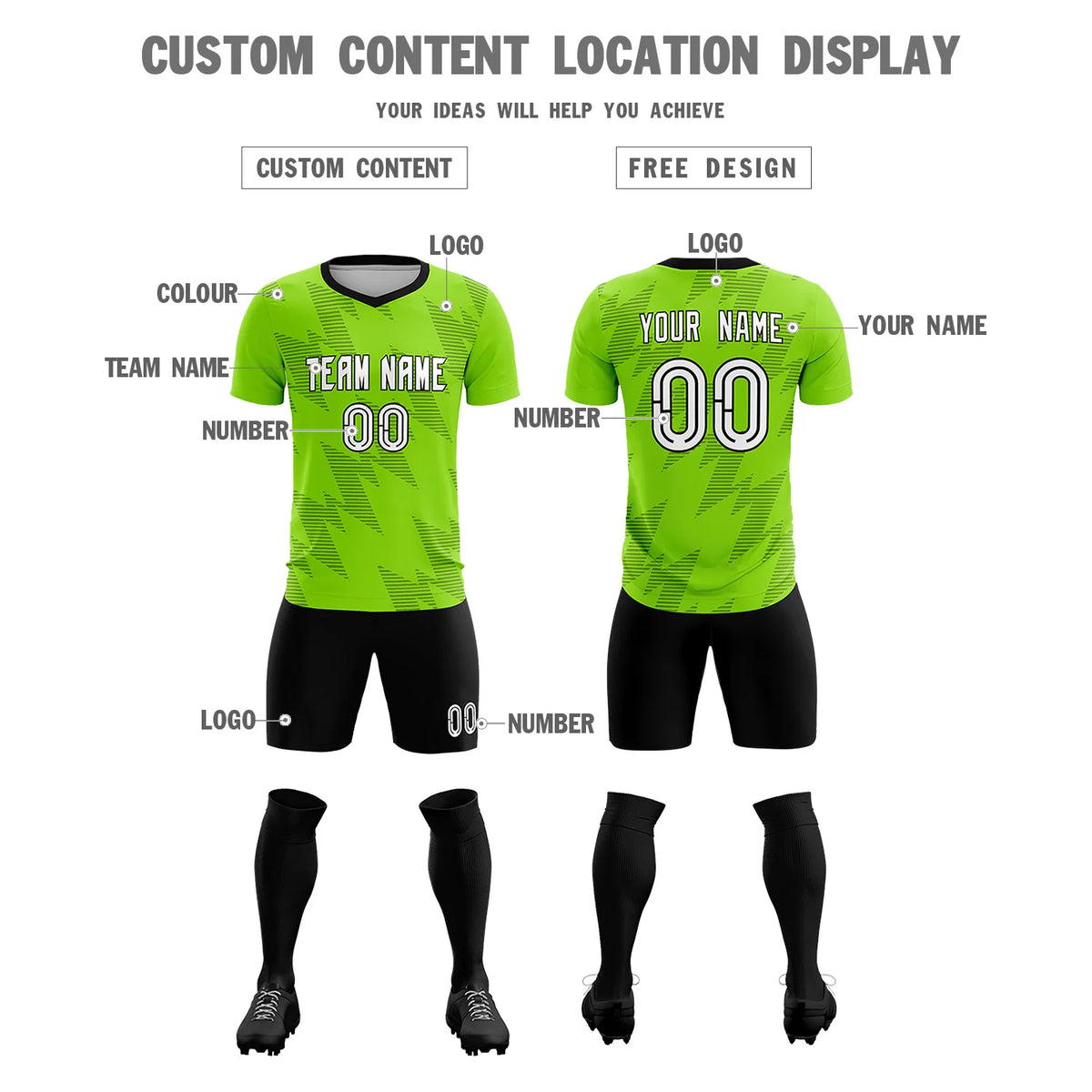 Custom Neon Green Black Quick Dry Training Uniform Soccer Sets Jersey