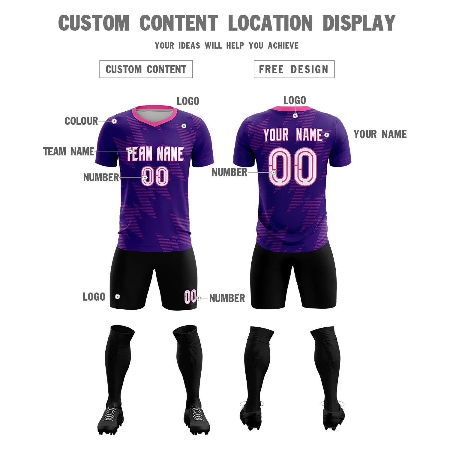 Custom Purple Pink Quick Dry Training Uniform Soccer Sets Jersey