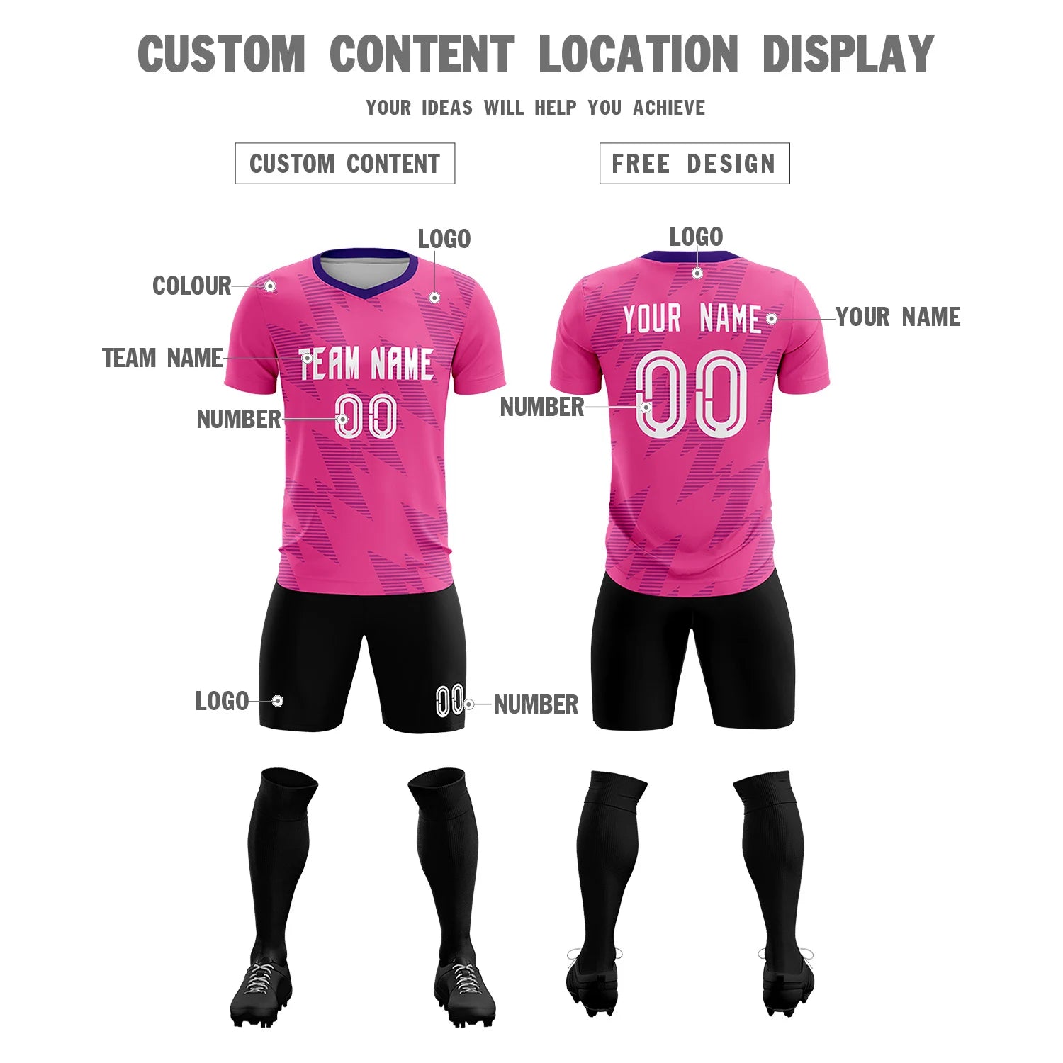 Custom Pink Purple Quick Dry Training Uniform Soccer Sets Jersey