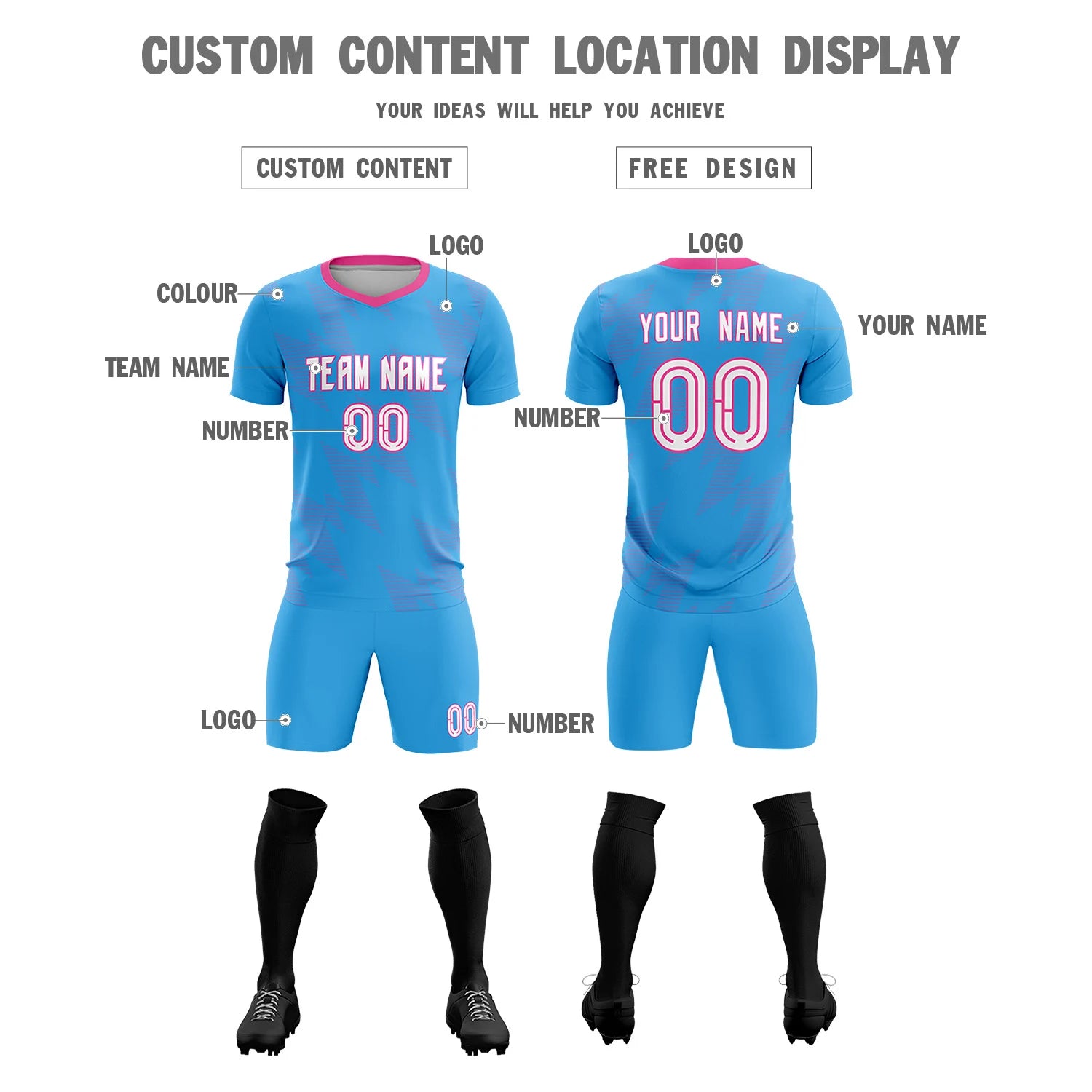 Custom Light Blue Pink Quick Dry Training Uniform Soccer Sets Jersey