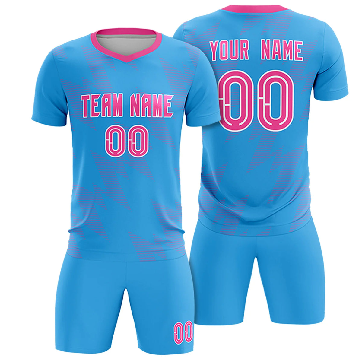 Custom Light Blue Pink Quick Dry Training Uniform Soccer Sets Jersey