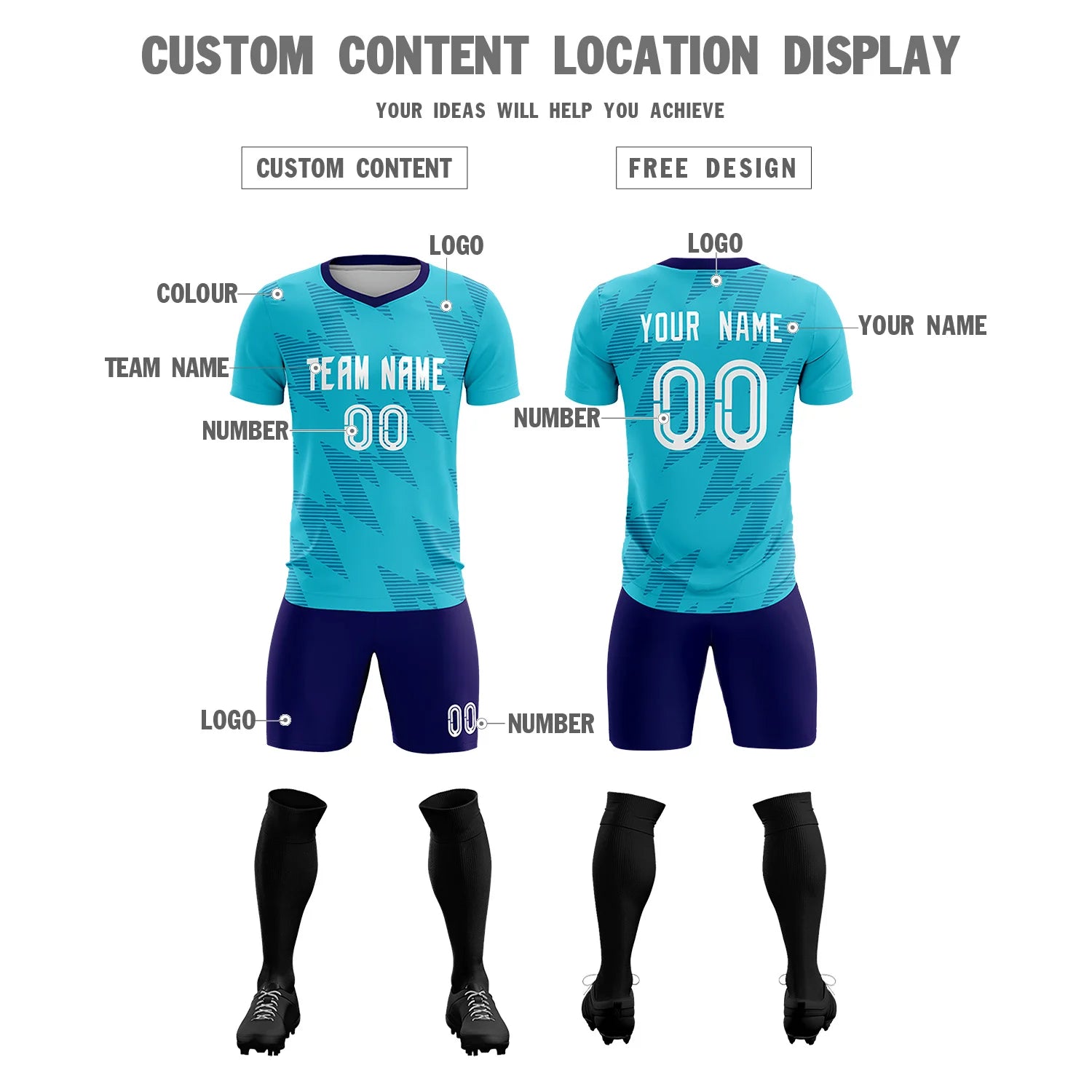 Custom Aqua Purple Quick Dry Training Uniform Soccer Sets Jersey