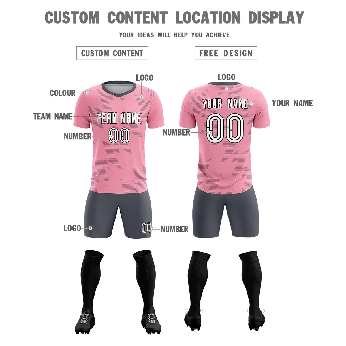 Custom Light Pink Gray Quick Dry Training Uniform Soccer Sets Jersey
