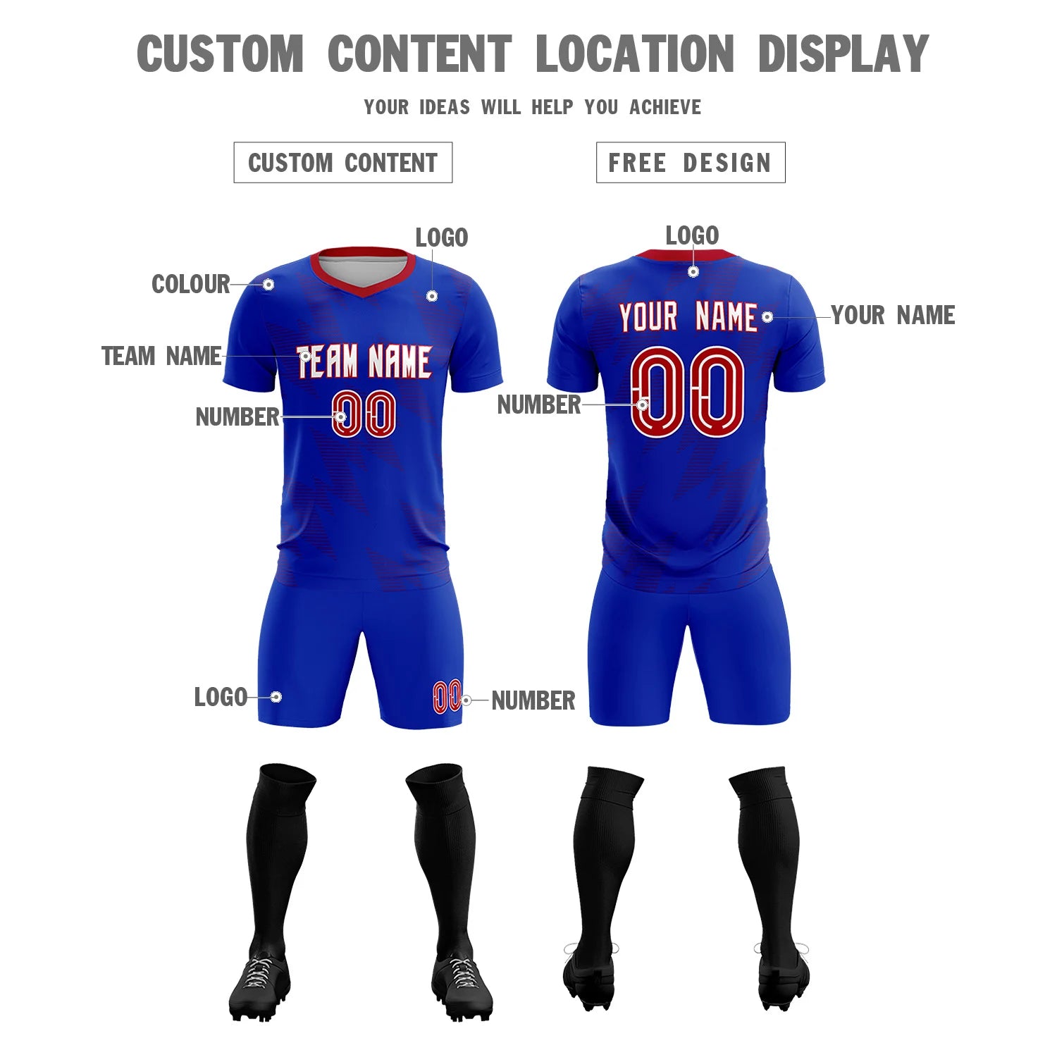 Custom Royal Blue Black Quick Dry Training Uniform Soccer Sets Jersey