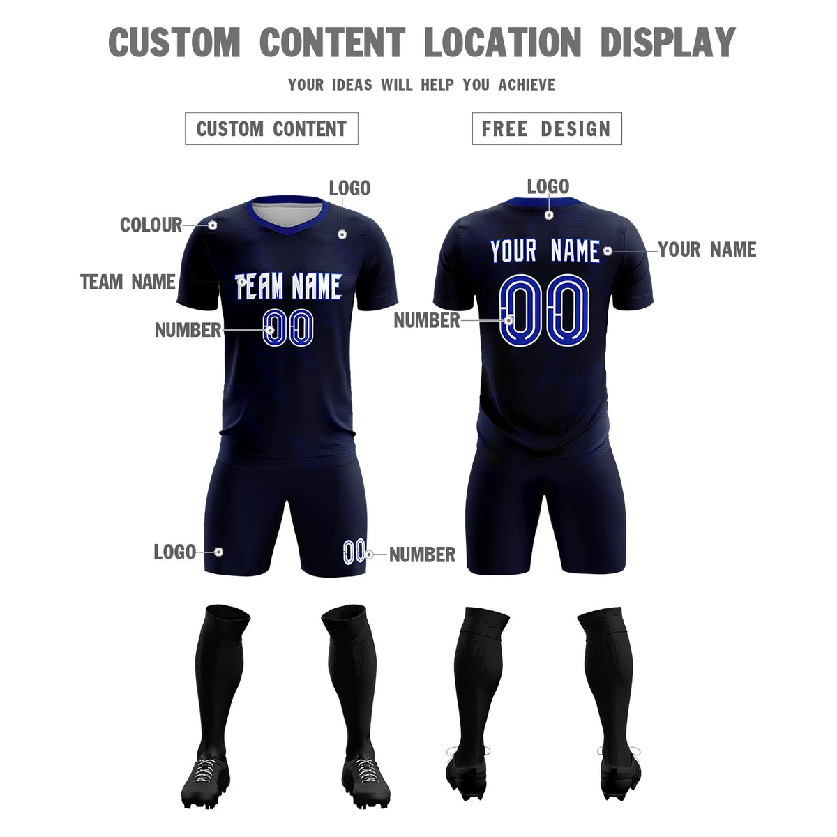 Custom Navy Black Quick Dry Training Uniform Soccer Sets Jersey
