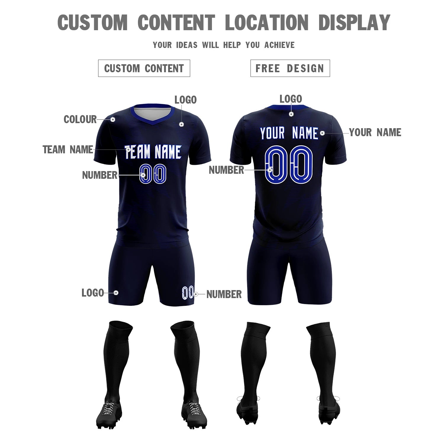Custom Navy Black Quick Dry Training Uniform Soccer Sets Jersey