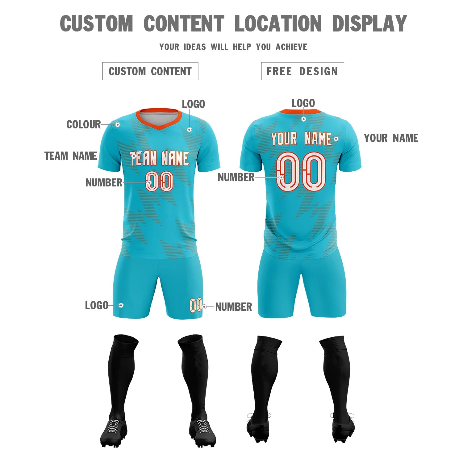 Custom Aqua Orange Quick Dry Training Uniform Soccer Sets Jersey