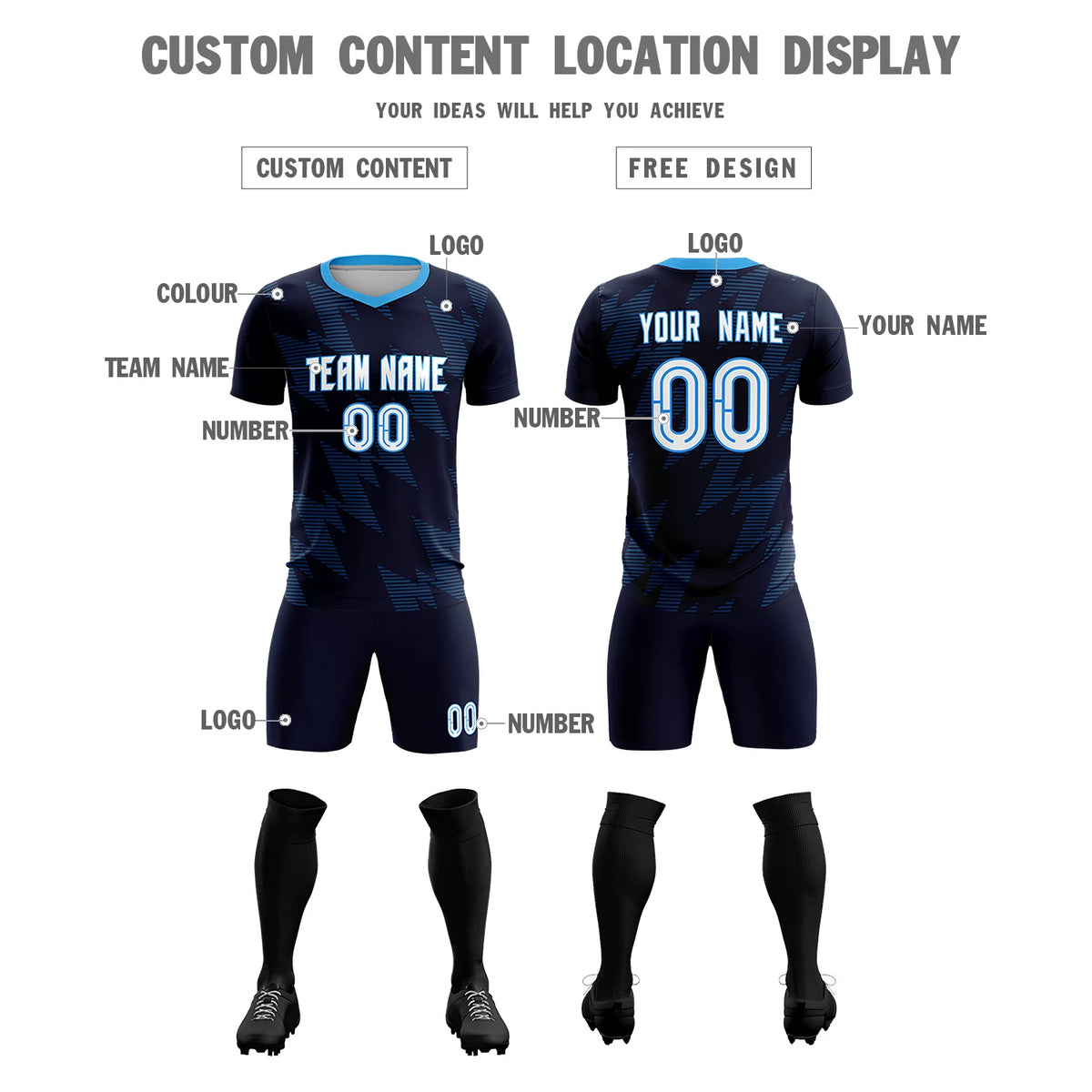 Custom Navy Black Quick Dry Training Uniform Soccer Sets Jersey