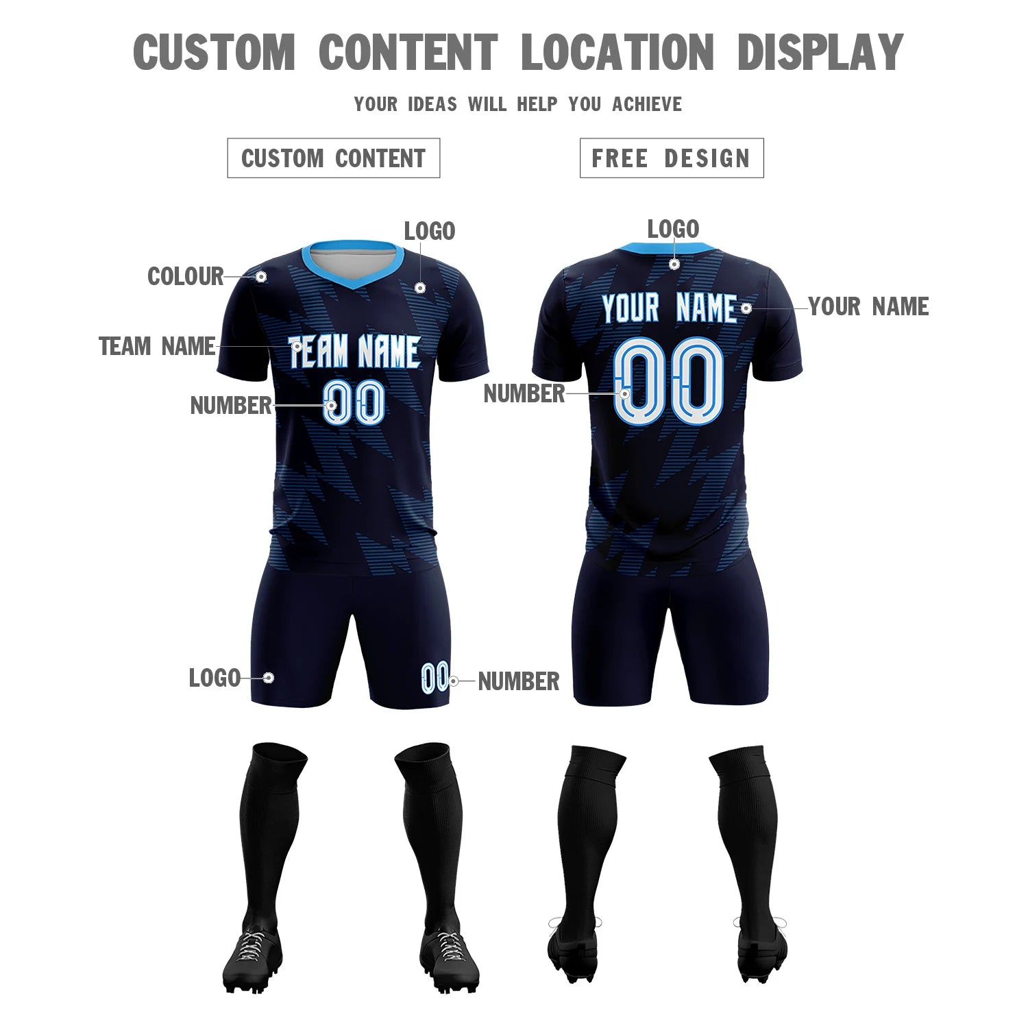 Custom Navy Black Quick Dry Training Uniform Soccer Sets Jersey