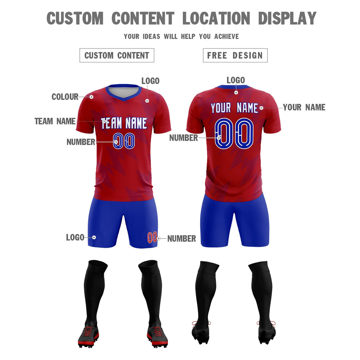Custom Red Royal Blue Quick Dry Training Uniform Soccer Sets Jersey