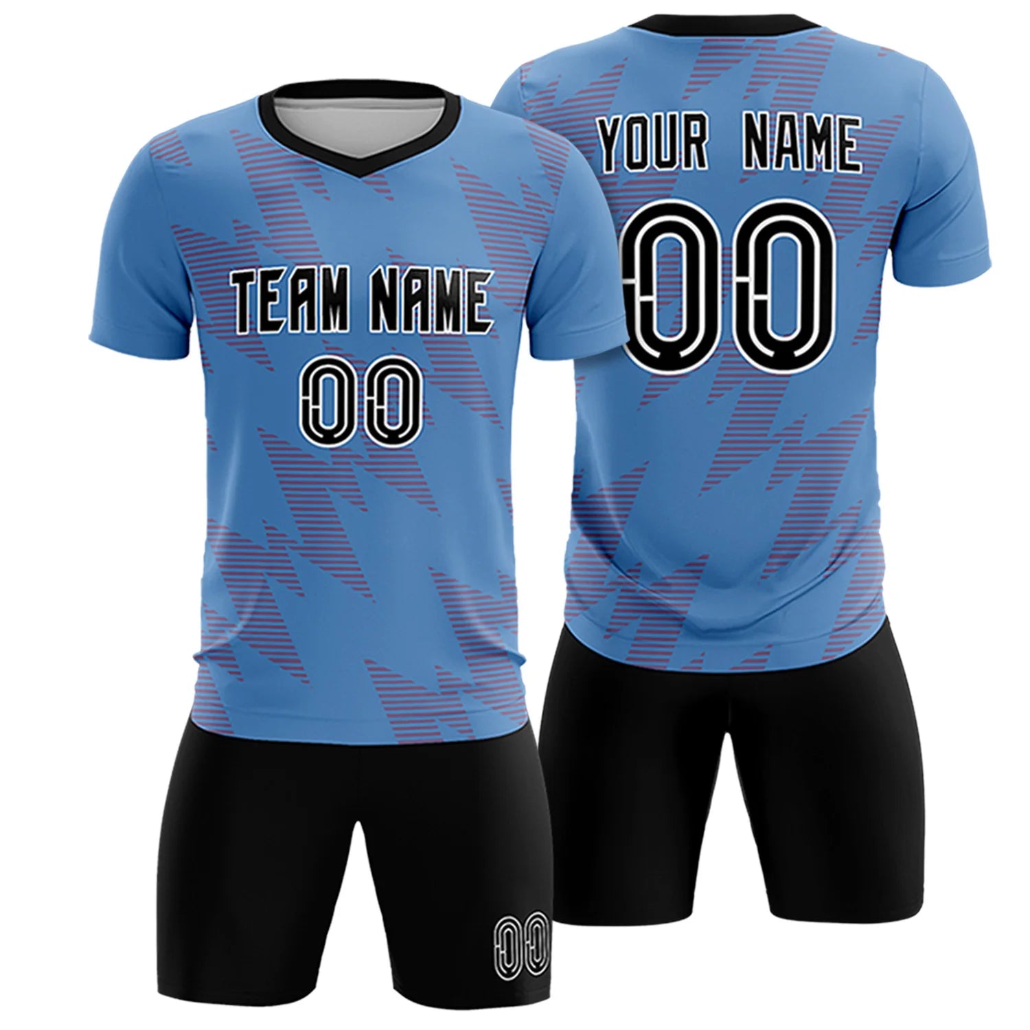 Custom Powder Blue Red Quick Dry Training Uniform Soccer Sets Jersey