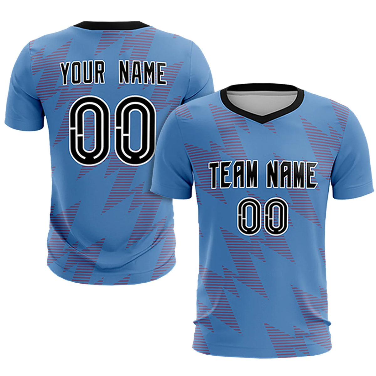 Custom Powder Blue Red Quick Dry Training Uniform Soccer Sets Jersey