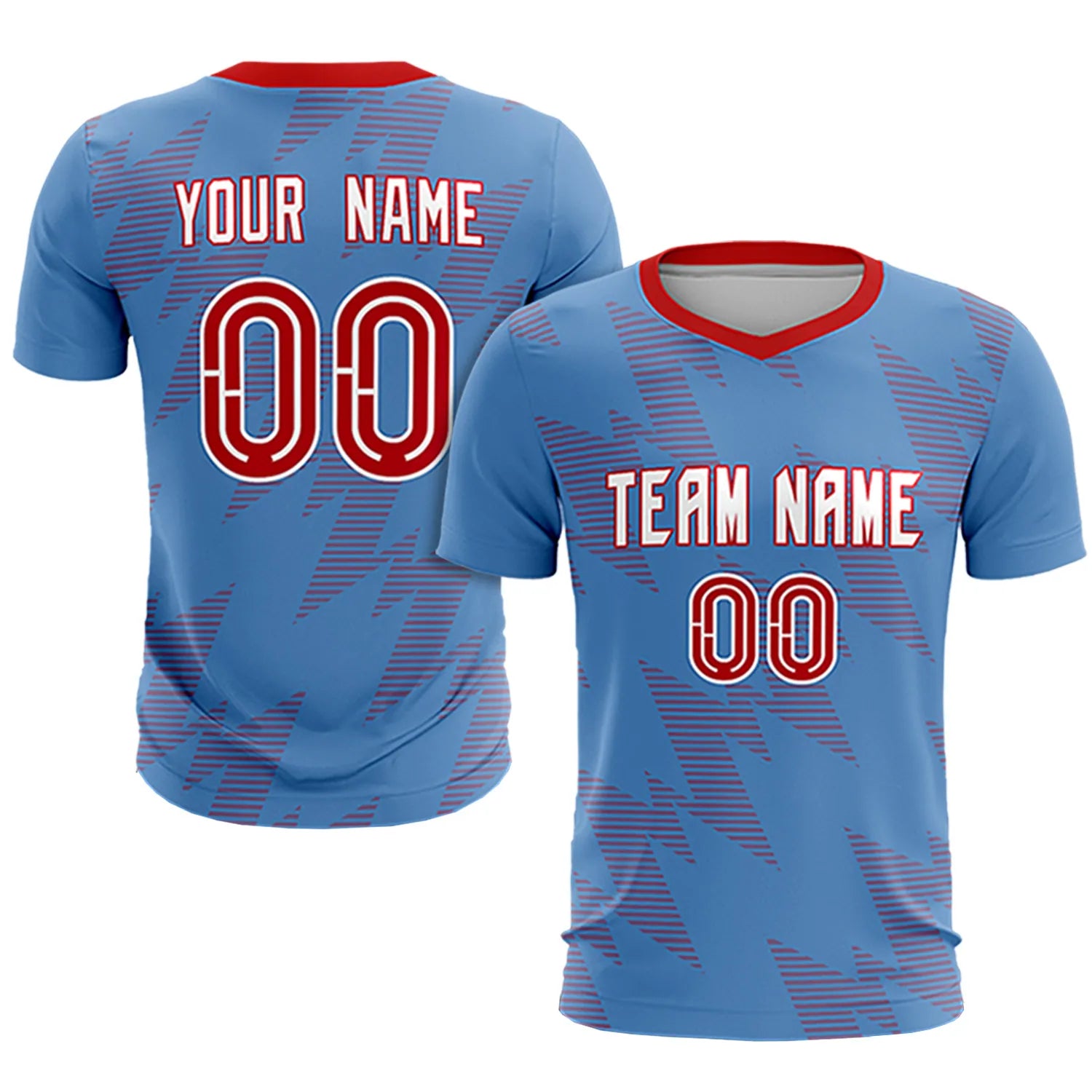 Custom Powder Blue Red Quick Dry Training Uniform Soccer Sets Jersey