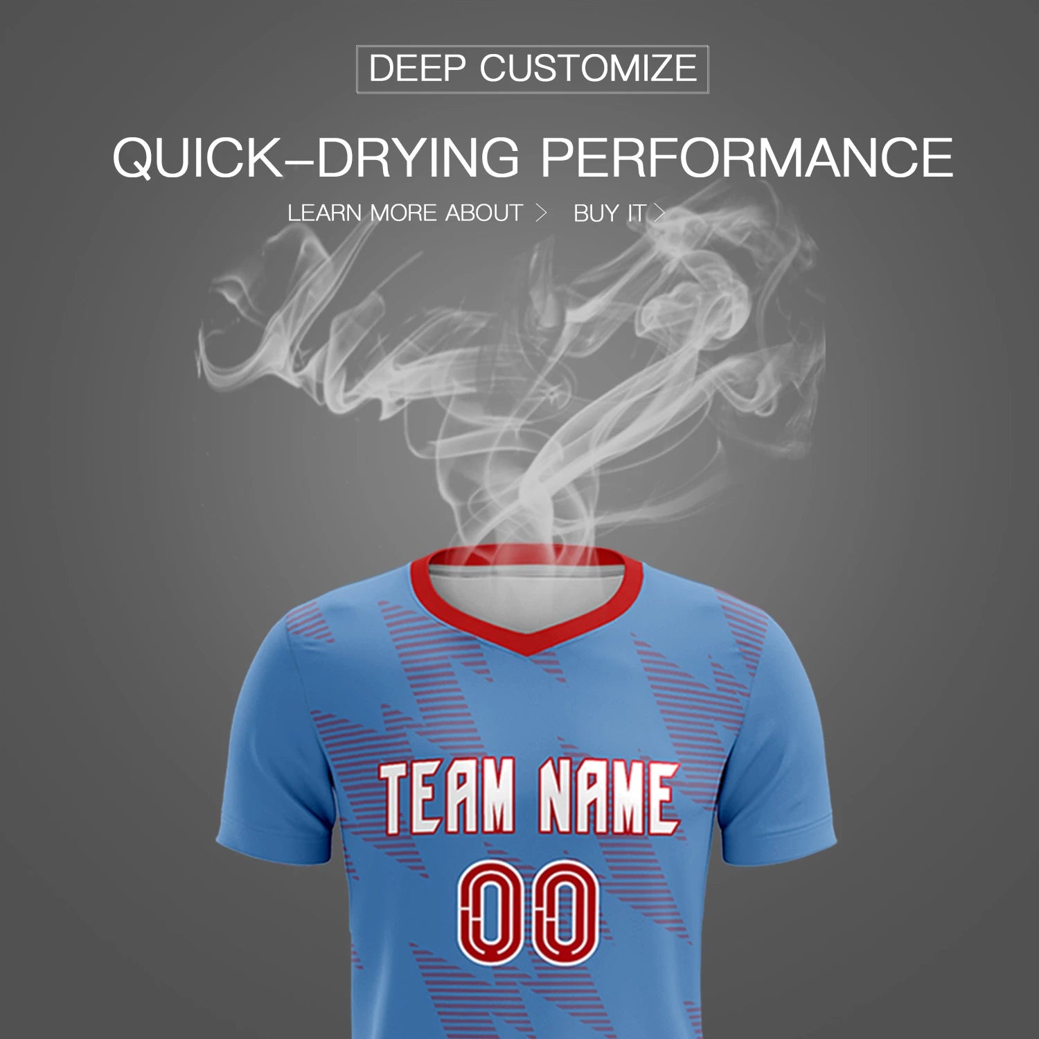 Custom Powder Blue Red Quick Dry Training Uniform Soccer Sets Jersey