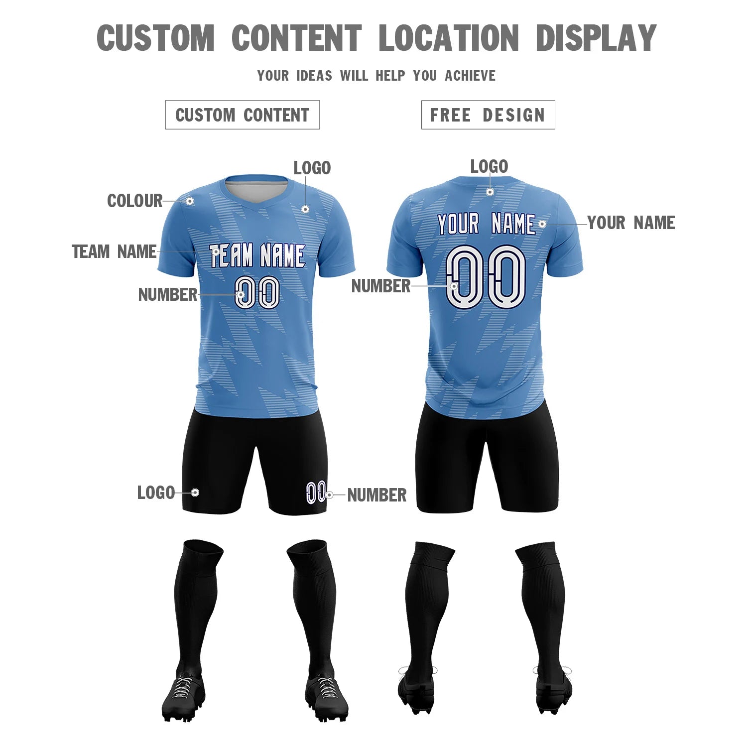 Custom Powder Blue Cream Quick Dry Training Uniform Soccer Sets Jersey